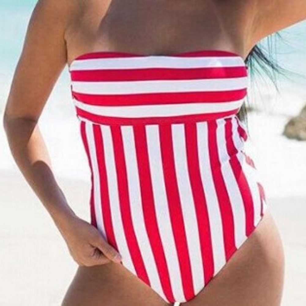 Women's Striped Elegant Parent Swimsuit Soft Clothes Size Small